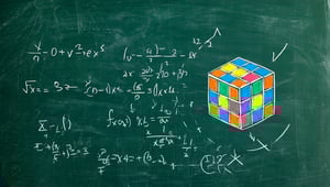 Gen4 A detailed realistic chalkboard illustration featuring a partially solved Rubik’s Cube 4025181-2